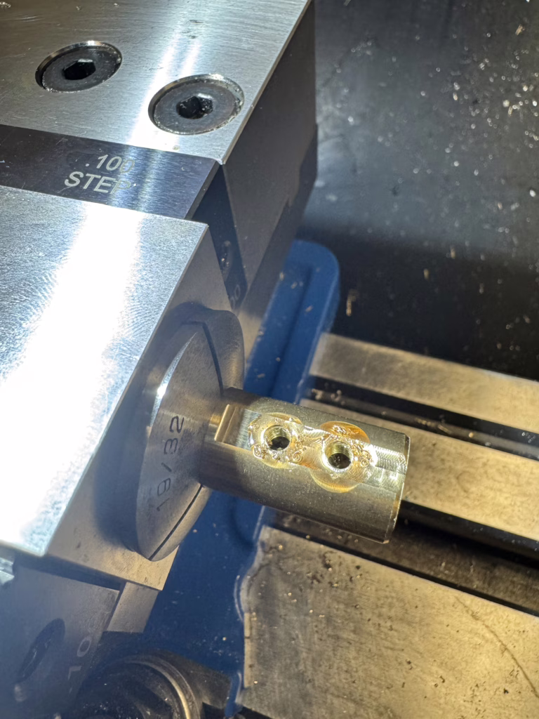 Machining the brass adapter on the lathe