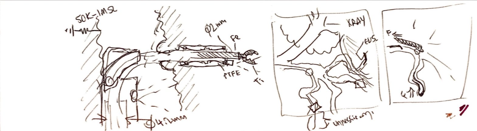Ideation sketches showing actuator geometry and anatomical context